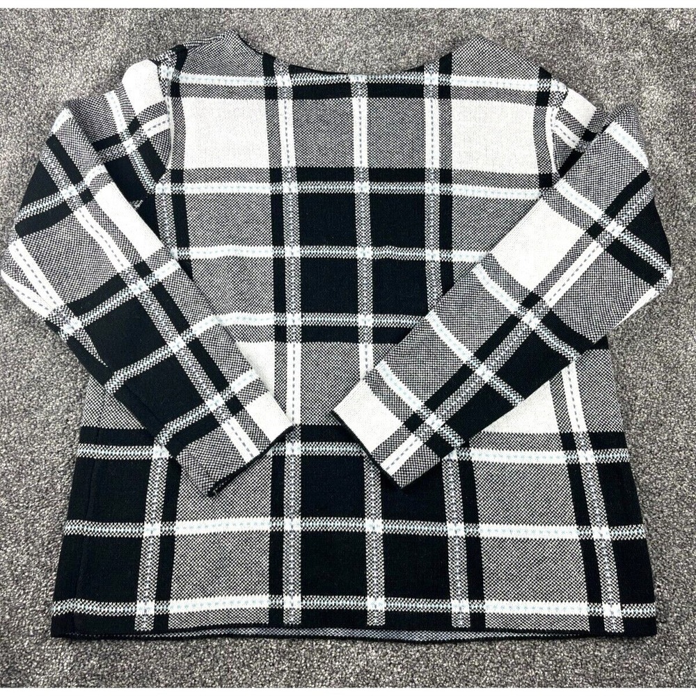 J. JILL Plaid Knit Black &amp; White Pullover Jacquard‎ Cozy Long Sleeve Sweater